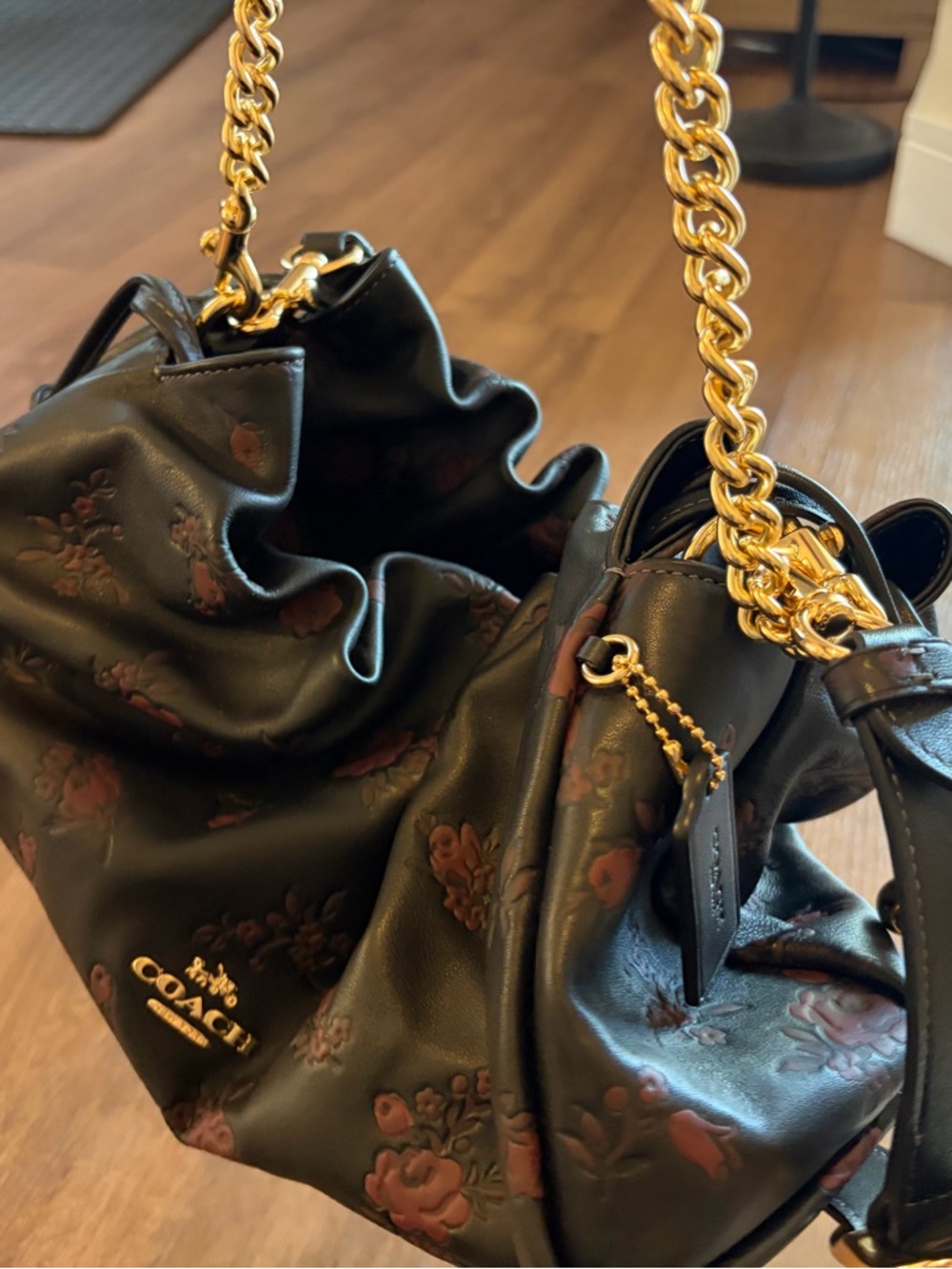 Coach Women's Faye Black Floral Chain-Handle Shoulder Bag